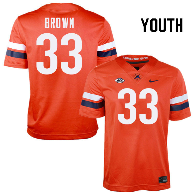 Youth Virginia Cavaliers #33 Myles Brown College Football Jerseys Stitched-Orange